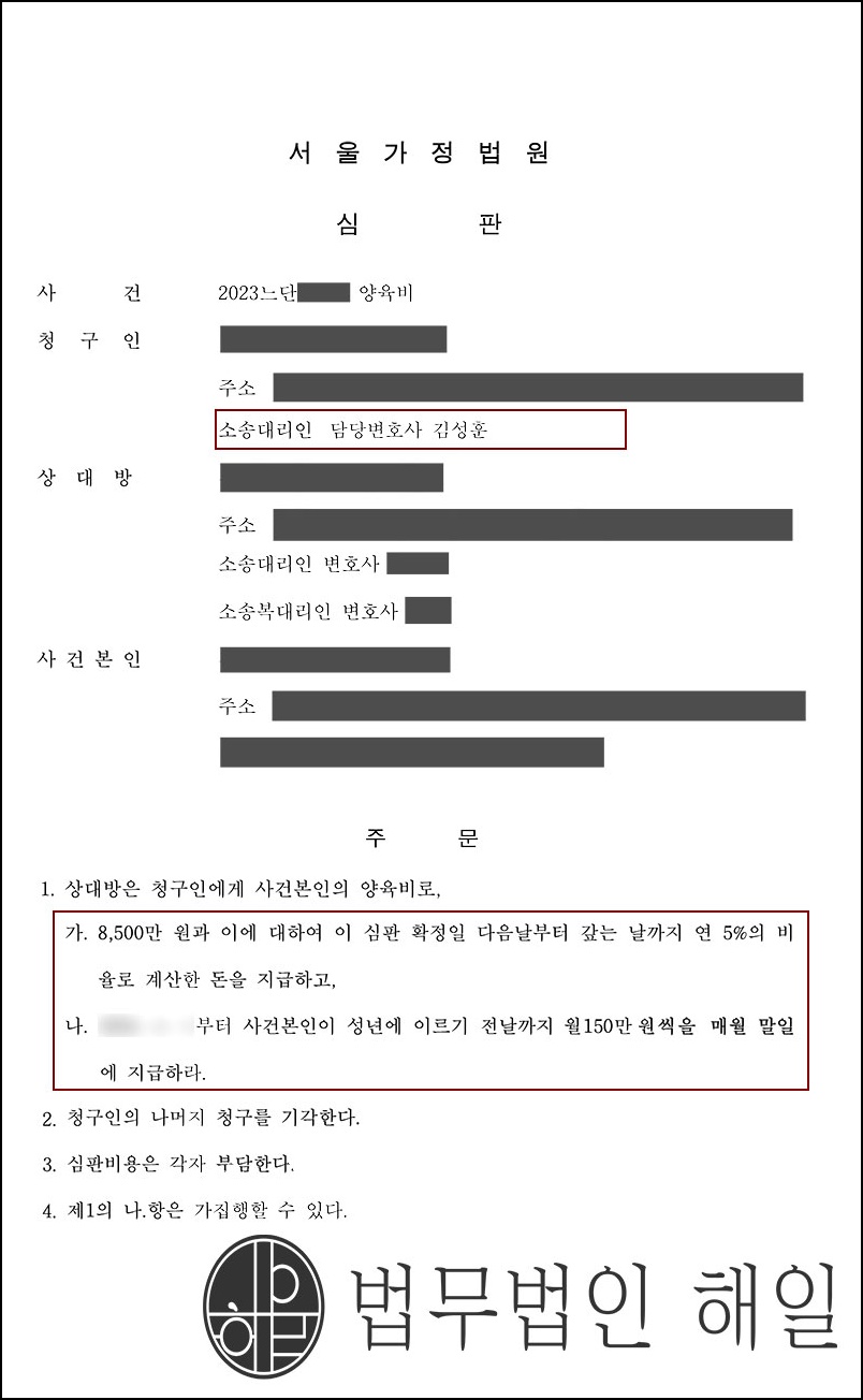 [양육비심판청구] 배드파파 양육비미납! 과거양육비+장래양육비 거액인용성공!.jpg